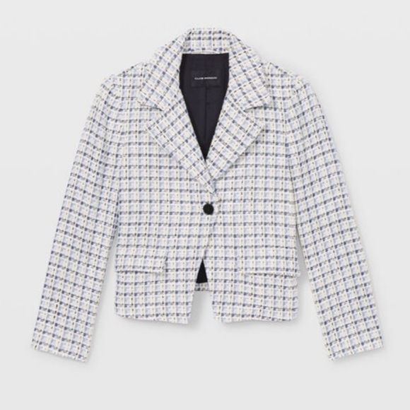 💟 CLUB MONACO Textured Cutaway Crop Single-breasted Blazer Size XS Multi - Picture 2 of 16